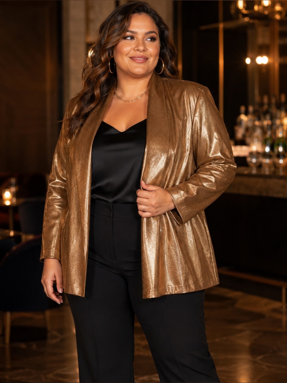 NWT Kasper Plus Size 24W Metallic Copper Faux Leather Open Front Blazer Jacket